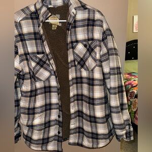 Oversized brown and white flannel shirt